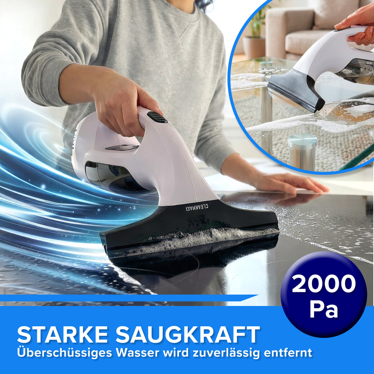 Akku-Fensterreiniger - Weiß-Schwarz mit starkem Saugmotor für effektive und schnelle Reinigung von glatten Oberflächen