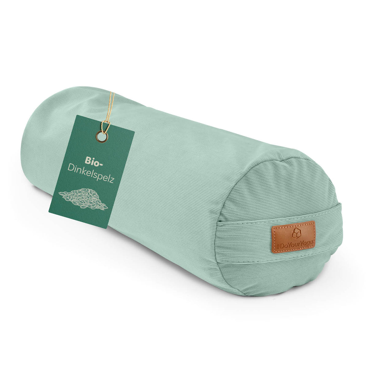 Yoga-Bolster Tarik - gefüllt mit Bio-Dinkelspelz - 68 x 22 x 22 cm - Pastellgrün als pastellgrünes rundes Yogakissen