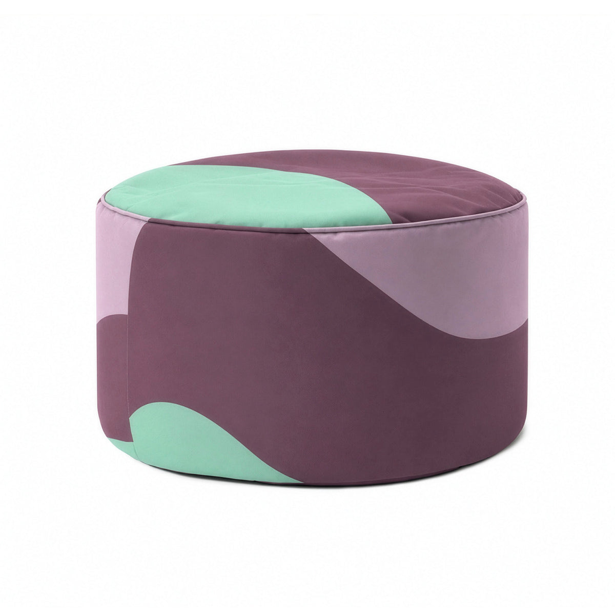 Sitzsack Pouf Wave mit rundem Design und harmonischen Wellenmustern in Pastellfarben, ideal als Sitzhocker und Relaxmöbel.