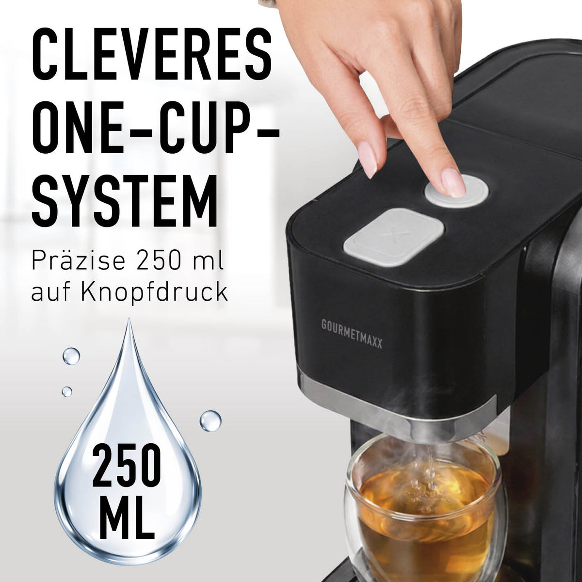 Heißwasserspender - 2200 Watt mit One-Cup-System für präzise 250 ml Heißwasserausgabe per Knopfdruck in eine Tasse