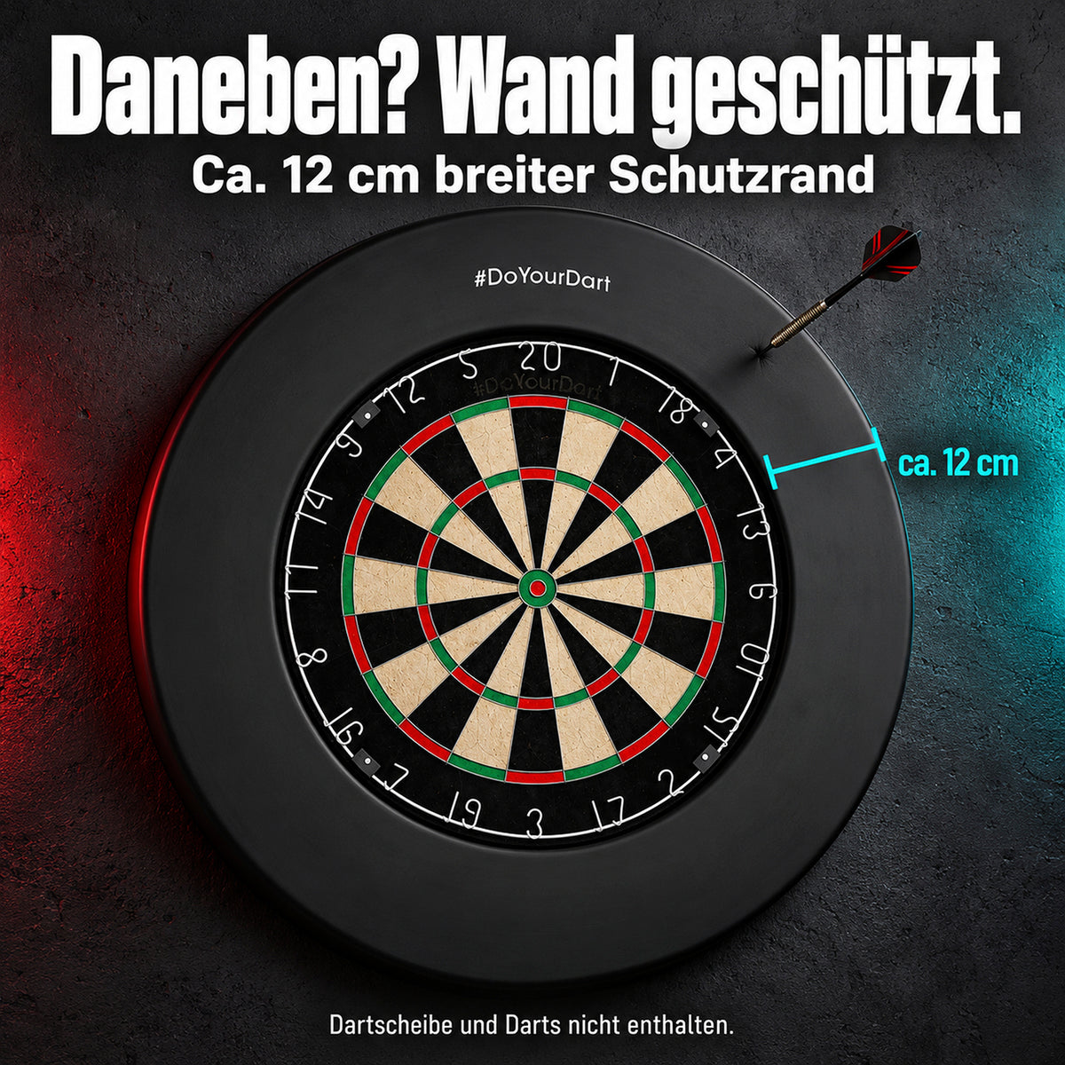 Premium-Dartscheiben-Surround - 12 cm breit - Innendurchmesser 45 cm schwarzer Schutzring für Dartboards