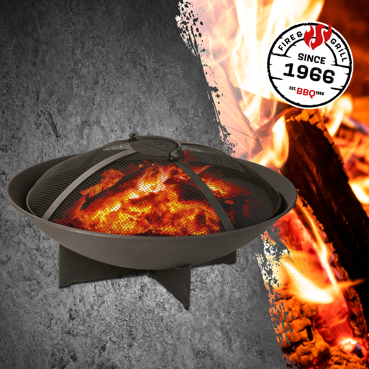Feuerkorb - 60,5 cm - schwarz mit Funkenschutzgitter, pulverbeschichtetem Stahl, stabilem Sockel und wetterfestem Design.