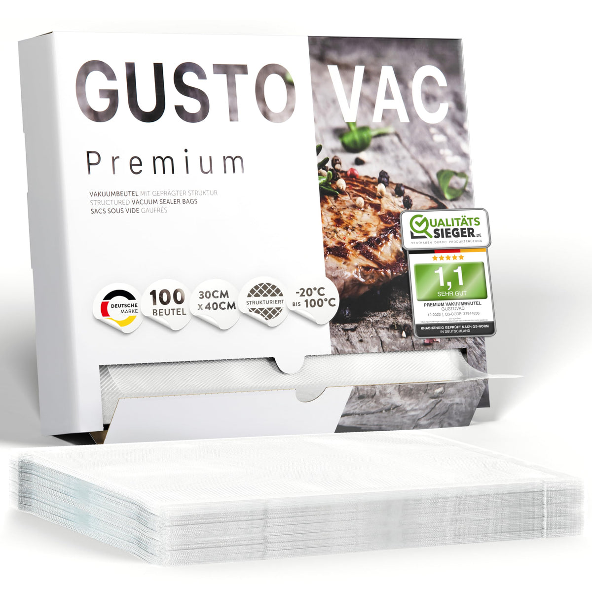 Premium Vakuumbeutel - 30x40 cm - 100 Stück transparente Vakuumbeutel in Verpackung