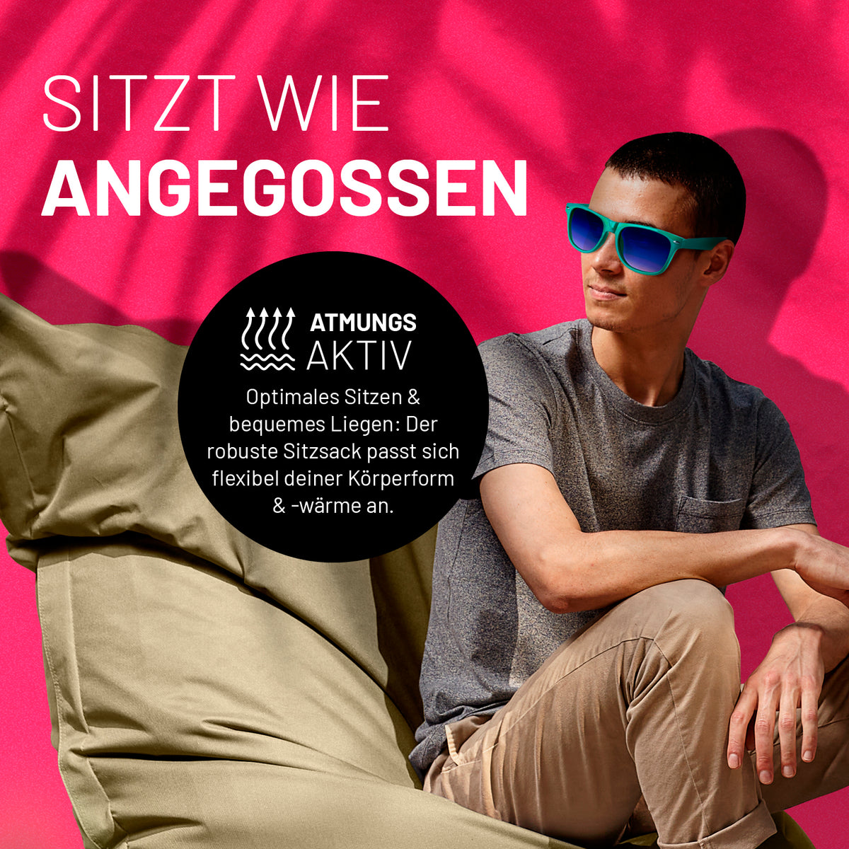 Sitzsack Classic XXL (380 L) - indoor & outdoor - Beige mit atmungsaktivem Material als bequemer Sitz- und Liegeplatz, der sich der Körperform anpasst.
