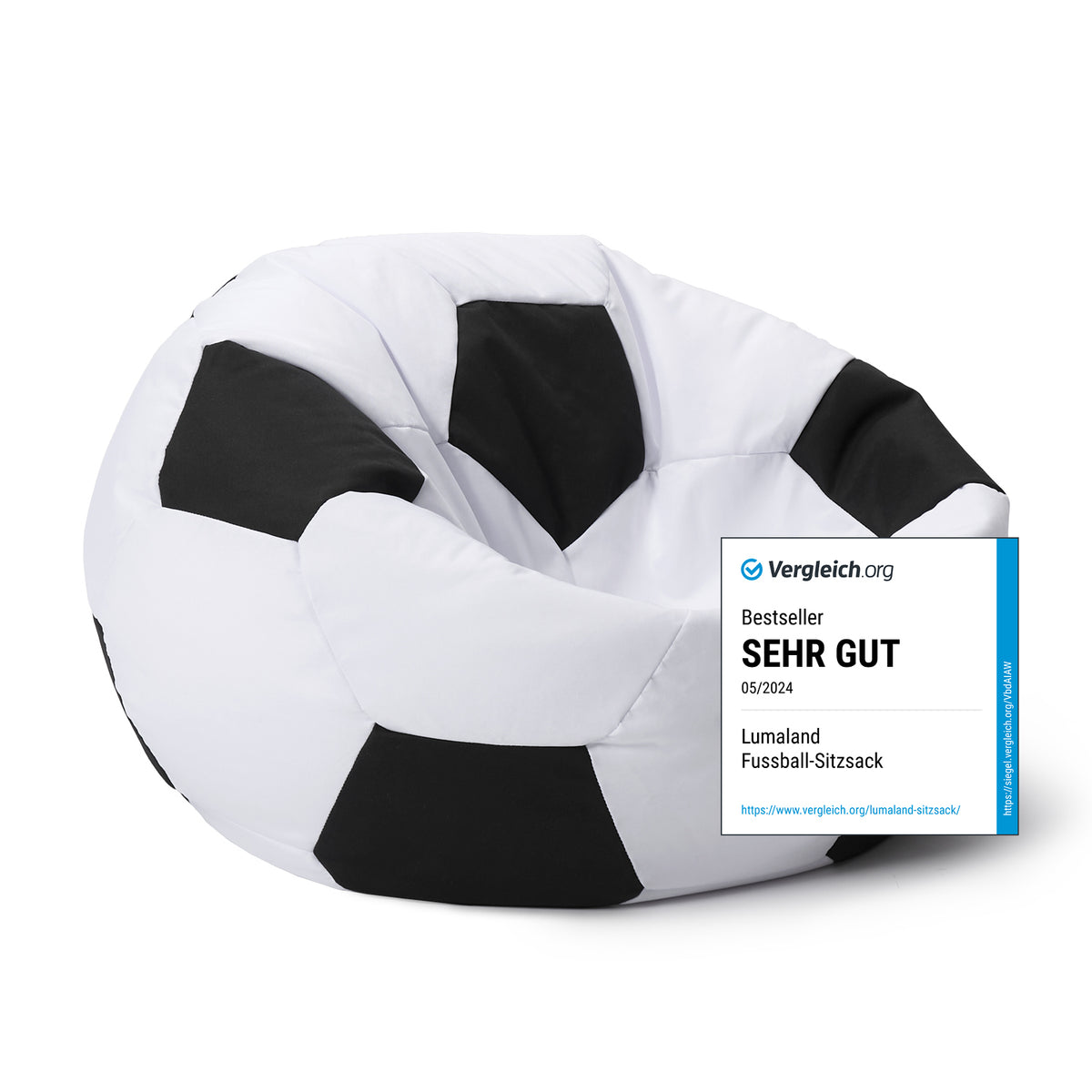 Luxury Fußball Sitzsack (300 L) – bequemer, waschbarer Sitzsack für indoor & outdoor mit Lumaland Premium-Perlenfüllung.