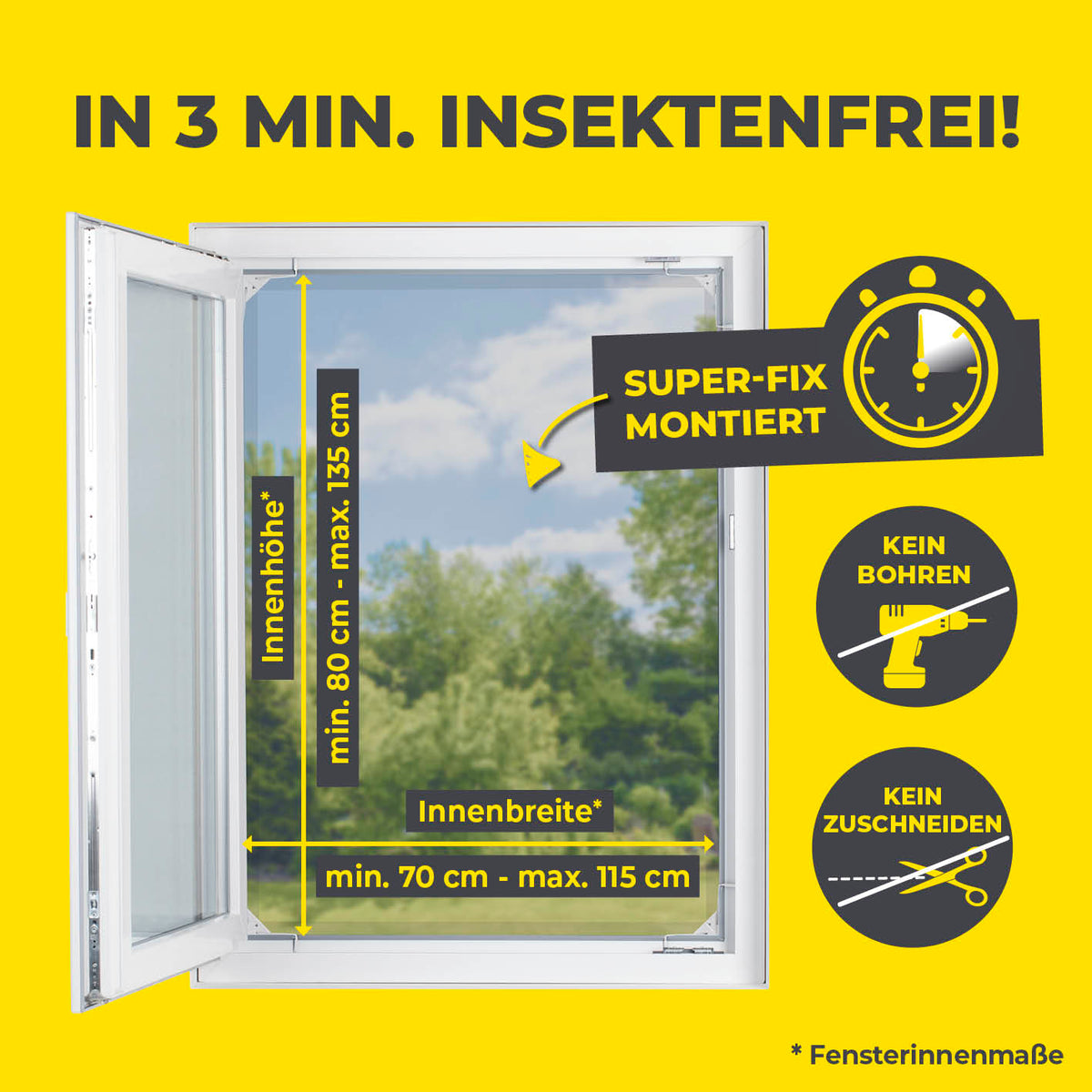 Teleskop-Insektenschutzgitter mit integriertem Netz - weiß, schnell montiert ohne Bohren oder Zuschneiden, passend für verschiedene Fenstermaße.