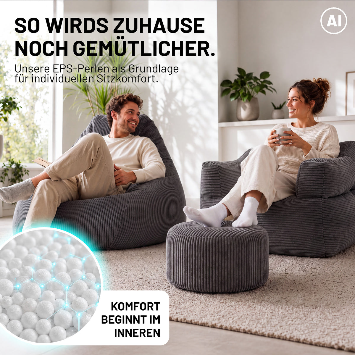 EPS Perlen (150 L) - Sitzsack Füllung - Nachfüllpack für gemütliche Sitzsäcke mit komfortabler Mikroperlenfüllung