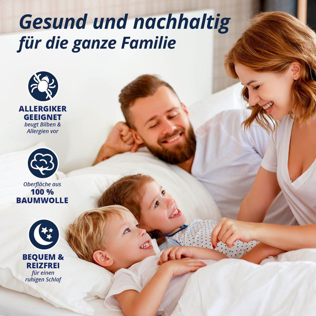 Wasserundurchlässige Matratzenauflage 90 x 200 cm, allergikerfreundlich, 100% Baumwolle, bequem und reizfrei für die ganze Familie.