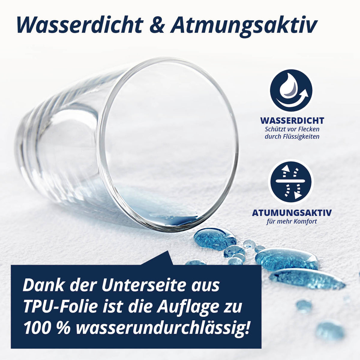 Wasserundurchlässige Matratzenauflage 180x200 cm 2er-Set mit TPU-Folie schützt vor Flüssigkeiten und sorgt für mehr Komfort.