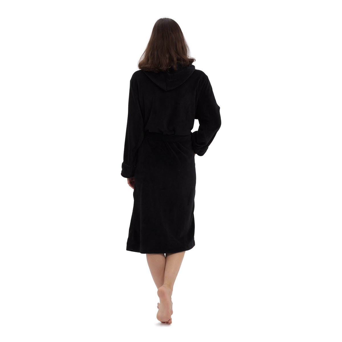 Luxury Mikrofaser Bademantel mit Kapuze für Damen und Herren in Schwarz, Größe XL, flauschig, warm und schnelltrocknend.