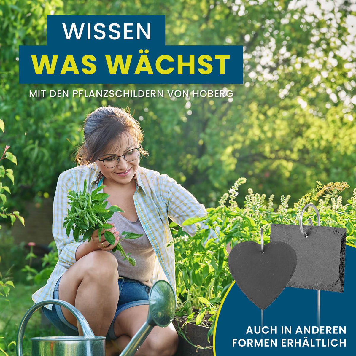 Pflanzschilder Set Schiefer oval 20-tlg. mit wetterfesten Schiefertafeln und robusten Erdspießen für Pflanzen- und Kräuterkennzeichnung.