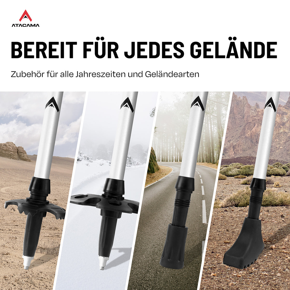 Teleskop Wanderstöcke - Aluminium - 63 cm /135 cm mit vielseitigem Zubehör für alle Jahreszeiten und Geländearten.