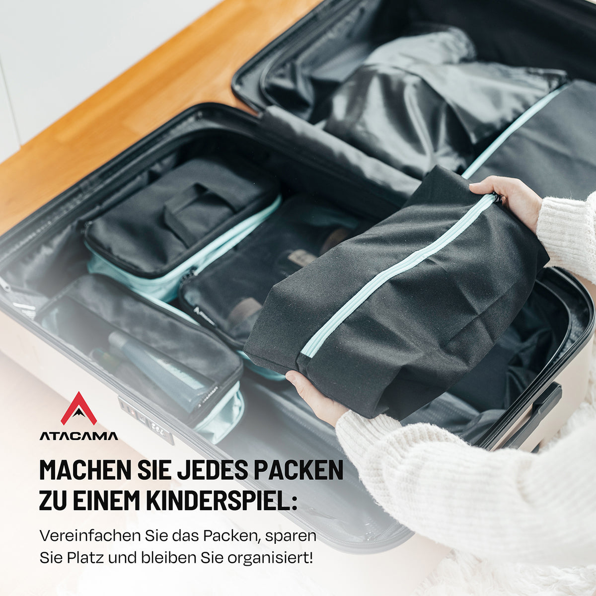 Packtaschen mit Kompression - 6er-Set - Schwarz, leicht, robust, mit Sichtfenster und Nasswäschefach für mehr Platz im Koffer.