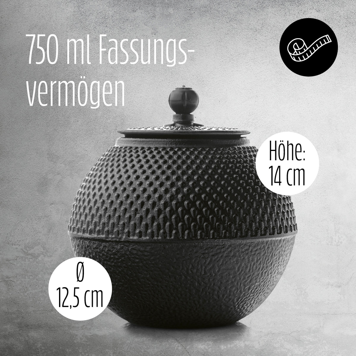 Teedose aus Gusseisen - Aufbewahrungsbox für Tee - 750 ml - Schwarz mit 14 cm Höhe und 12,5 cm Durchmesser für aromatischen Teegenuss.