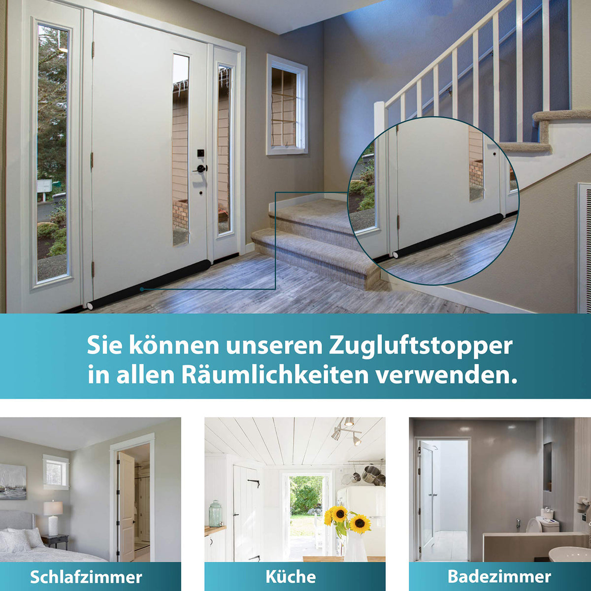 Zugluftstopper für Türen 2er-Set zum Schutz vor Zugluft, Kälte, Lärm und Insekten, universell für alle Räume einsetzbar.