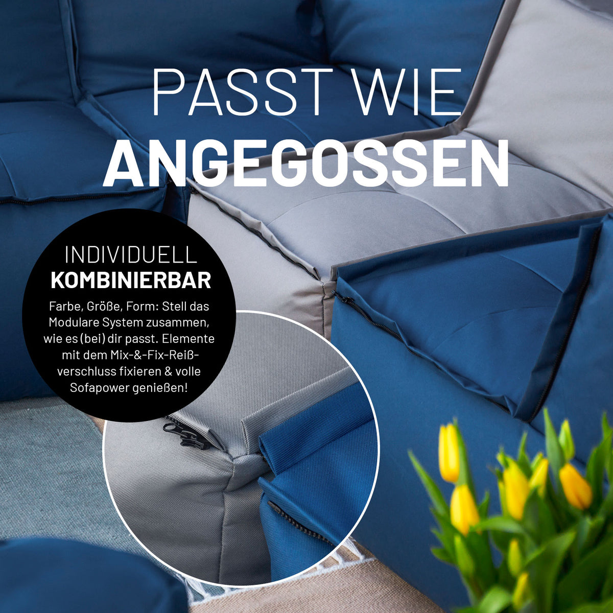Sitzsack-Sofa Mittelstück (200 L) - Modulares System - indoor & outdoor - Rotwein mit Mix-&-Fix-Reißverschluss für flexible Verbindung.