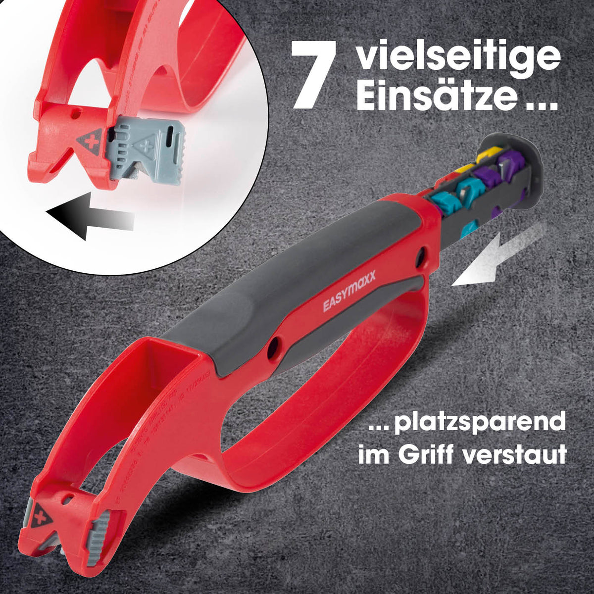 Klingenschärfer und Schärfeinsätze - für Messer, Werkzeug, Gartengeräte mit 7 vielseitigen Einsätzen und platzsparender Griffaufbewahrung.