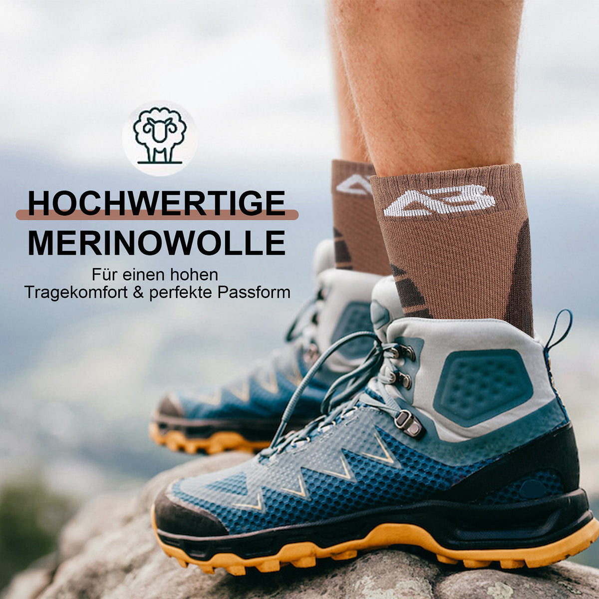 Wandersocken Merino Wolle - 2er-Set - Braun - Größe 39-42 mit hochwertiger Merinowolle für Komfort und perfekte Passform beim Wandern.