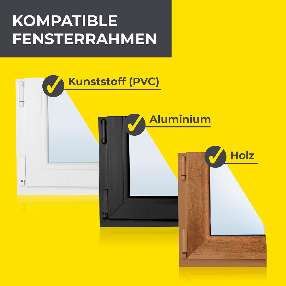 Moskitonetz für Fenster mit selbstklebendem Klettband - 4er-Set, kompatibel mit Kunststoff, Aluminium und Holzfensterrahmen.