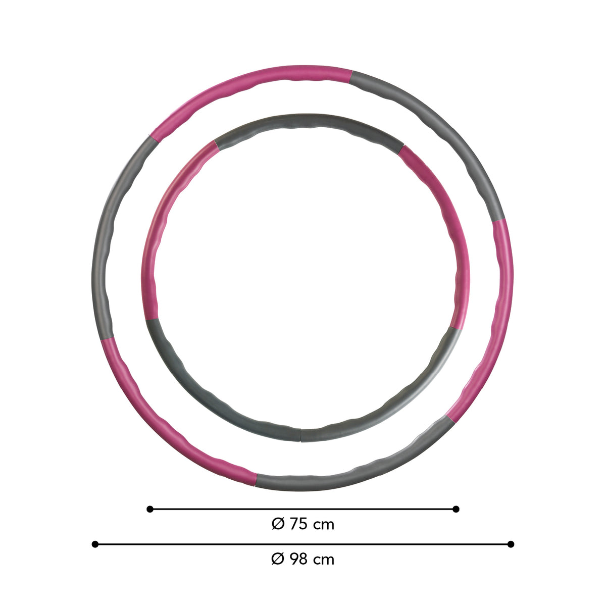 Hula Hoop Reifen verstellbar - 100 cm - lila mit 6 Elementen, wellenförmigem Design und Massagebällen für effektives Core-Training.