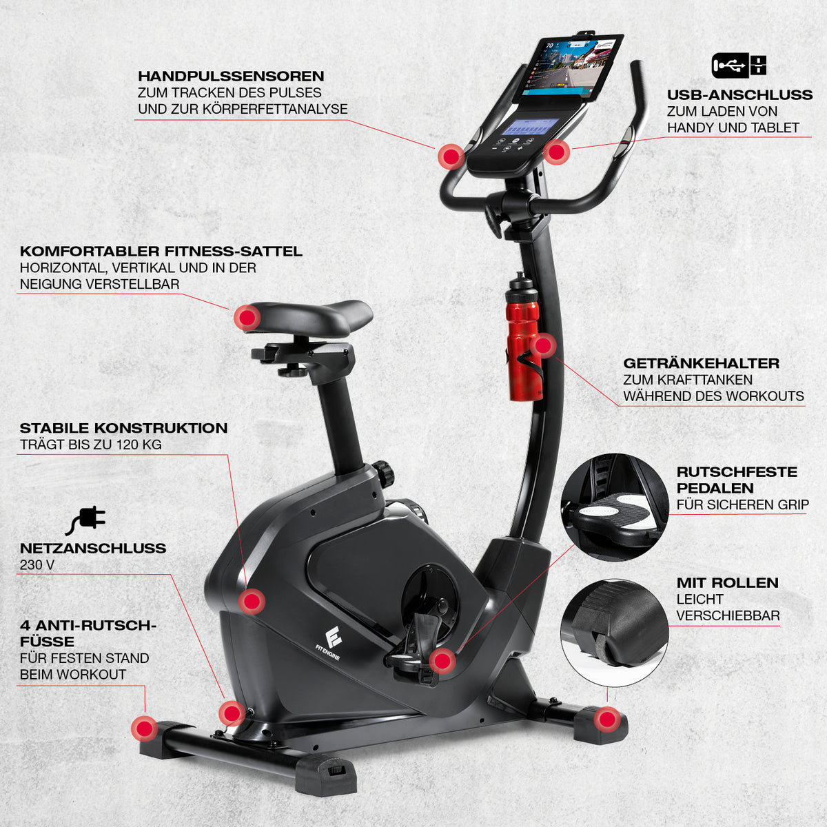 Heimtrainer Smart mit 9kg Schwungrad, 24 Widerstandsstufen, LCD-Display, verstellbarem Sattel und Getränkhalter für effektives Training.