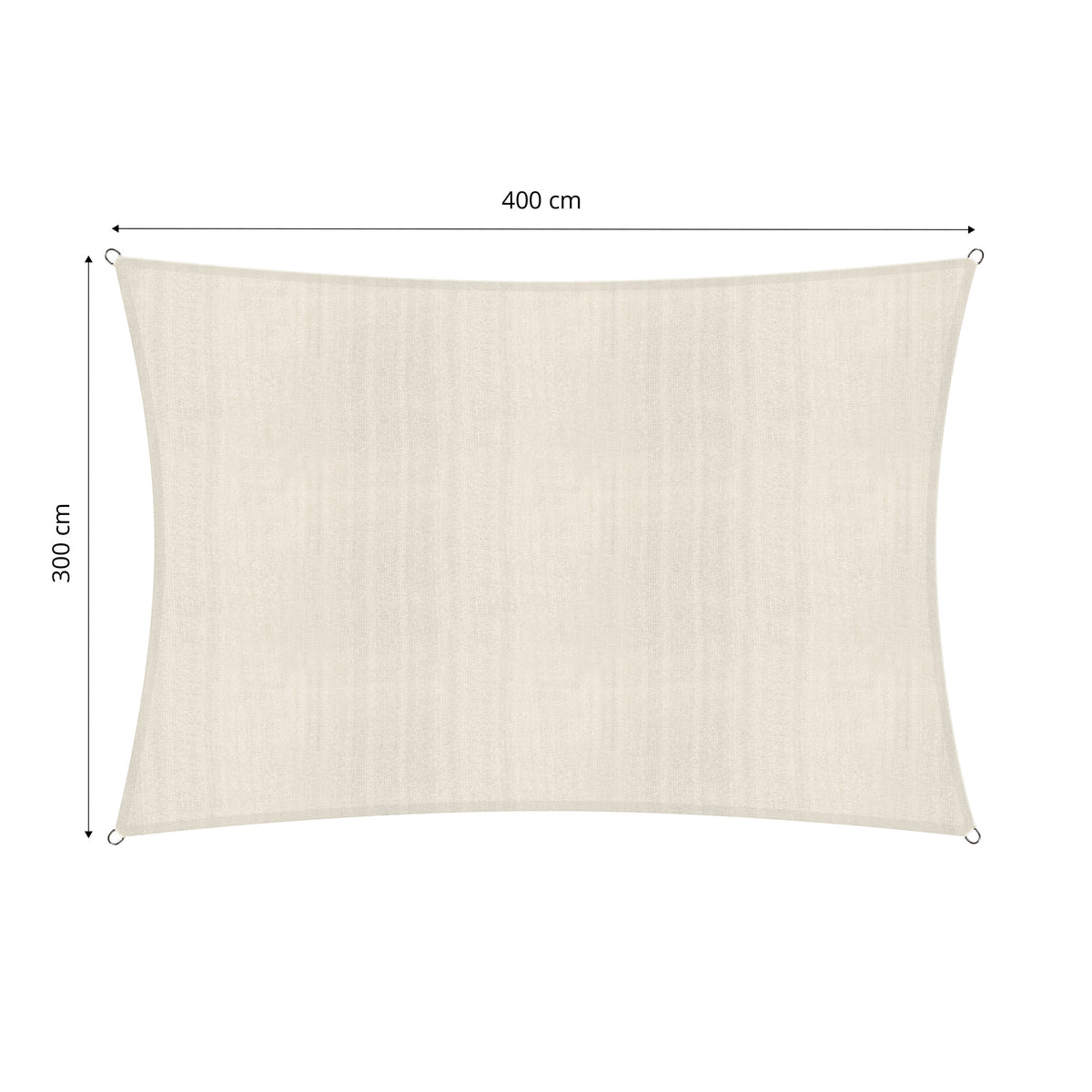 Sonnensegel Rechteckig in Creme, wetterbeständig, 400x300 cm, mit Befestigungsseilen, ideal für Garten und Terrasse.