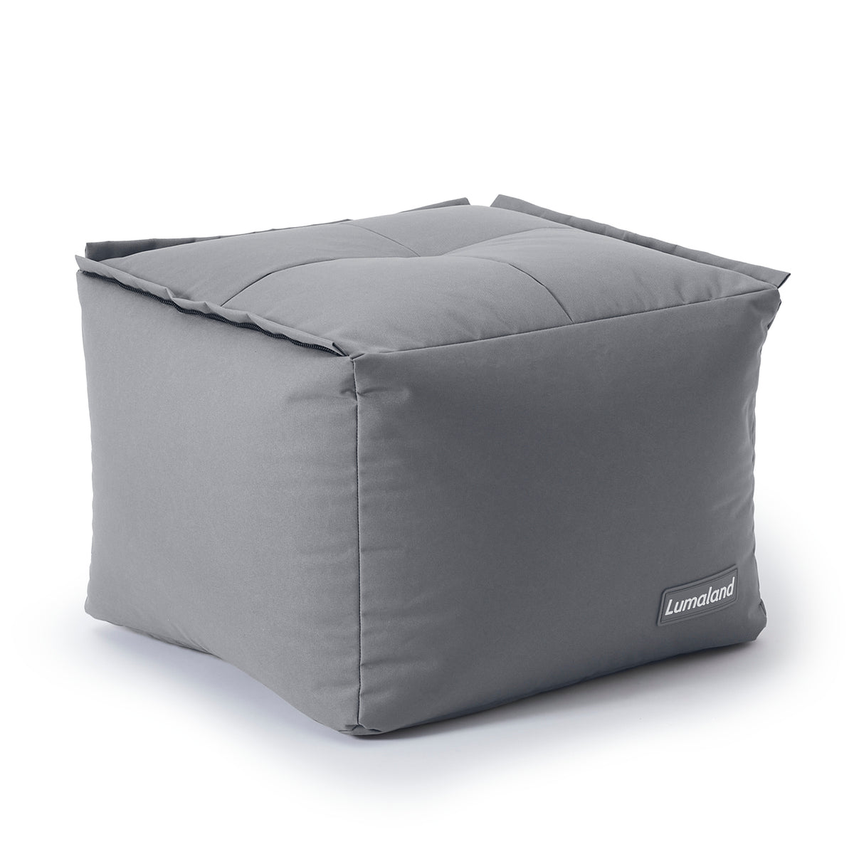 Sitzsack-Hocker (200 L) – Modulares System, grau, vielseitig nutzbar indoor & outdoor, mit robustem, abwischbarem Bezug und verdeckten Reißverschlüssen.