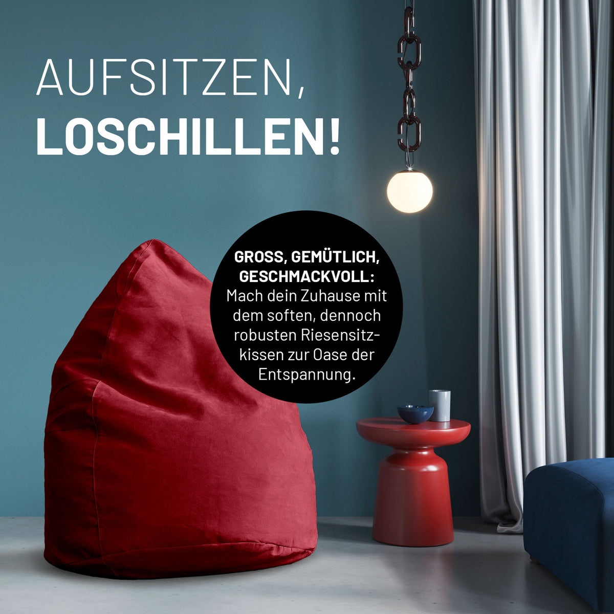 Luxury XL PLUS Sitzsack (220 L) in Rot, großes, gemütliches Sitzkissen für drinnen, passt sich optimal der Sitzposition an.