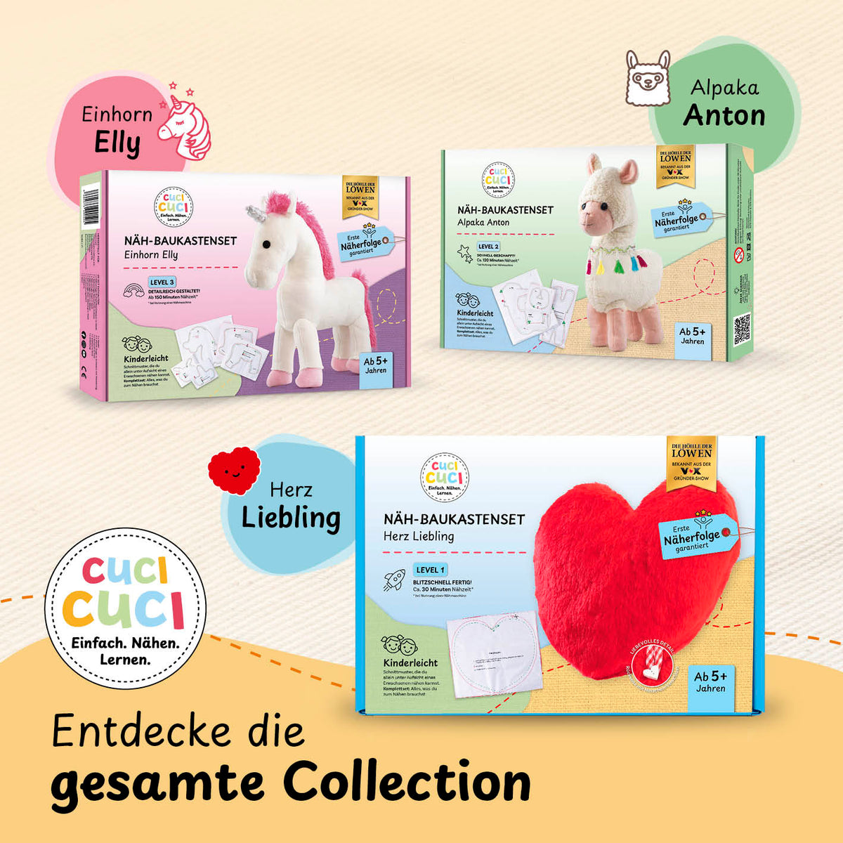 Näh-Baukastenset Motiv Pferd Pepper von cuci cuci, kinderleichtes Nähen ab 5 Jahren mit kompletter Anleitung und Material.