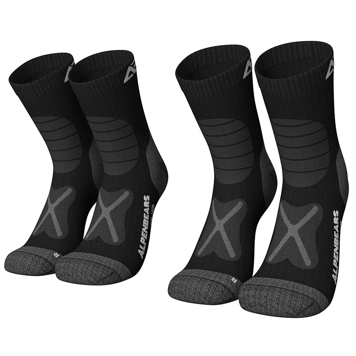 Wandersocken Merinowolle - 2er-Set - Schwarz - Größe 35-38, warm, atmungsaktiv und polsternd für Wander- und Alltagsspaß.