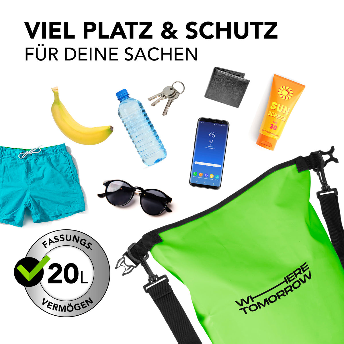 Dry Bag 20L - Style 01 - Grün wasserdichter Outdoor Rucksack mit viel Stauraum und verstellbarem Schultergurt für sichere Abenteuer.