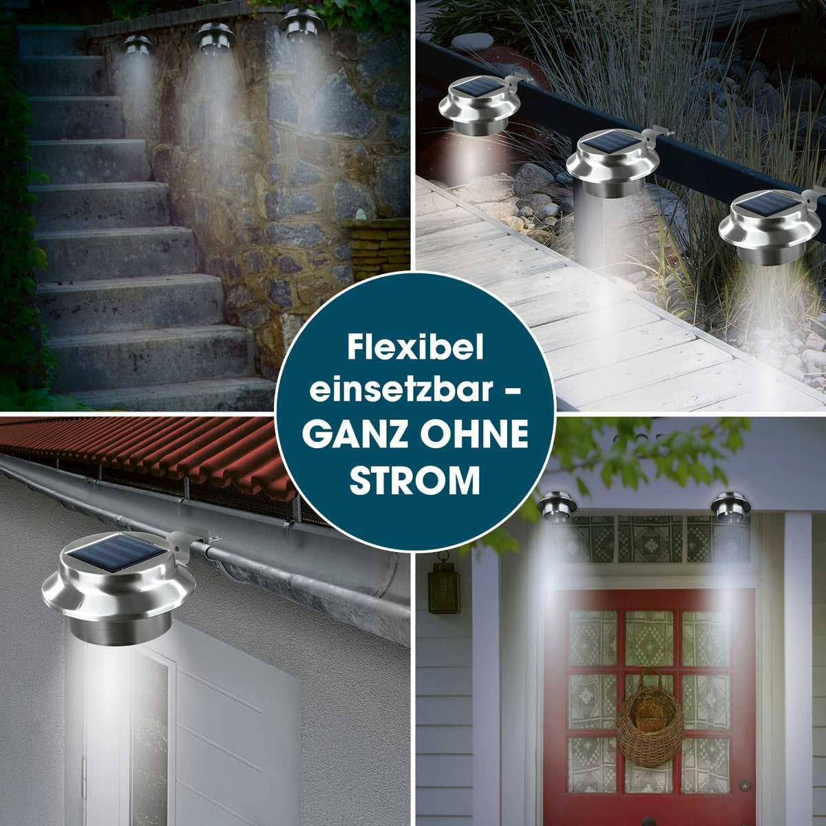 Solar Dachrinnenleuchten in Edelstahl, 3er-Set leuchten Treppen, Zaun und Eingang mit integriertem Solarpanel und Tageslichtsensor.
