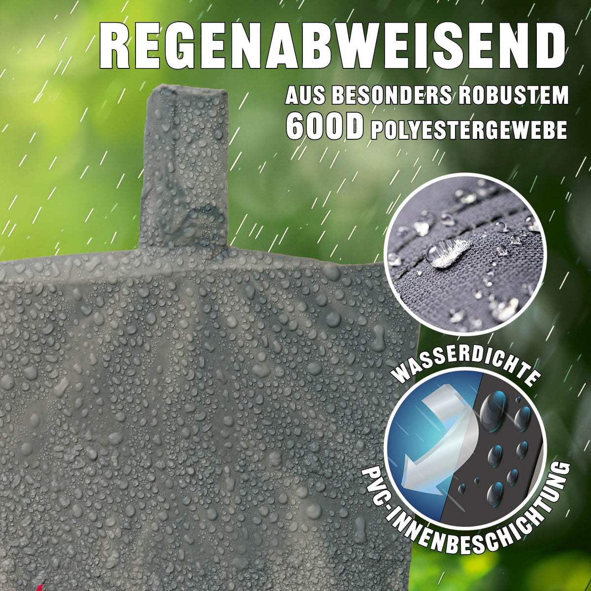Wetterschutzhaube Premium - 130 x 60 x 120 cm - grau mit 600D Polyestergewebe, wasserabweisend und wasserdichter PVC-Innenbeschichtung.