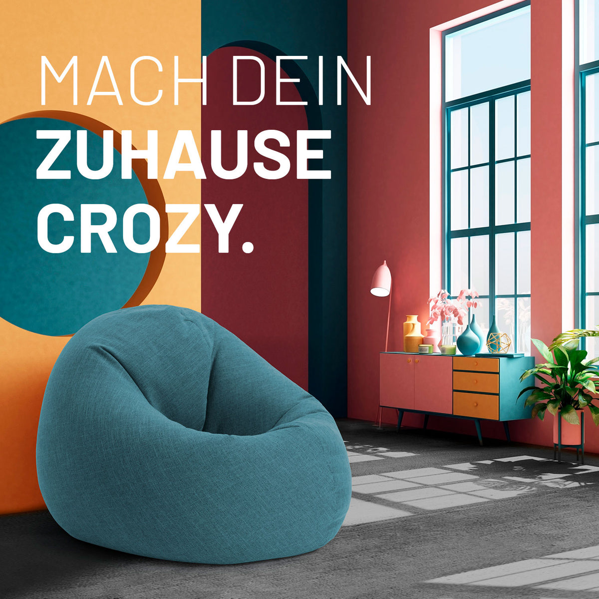Sitzsack Interior Line (300 L) - indoor - Aquamarin in modernem Wohnzimmer mit trendigem Leinendesign und weichem, bequemem Bezug.