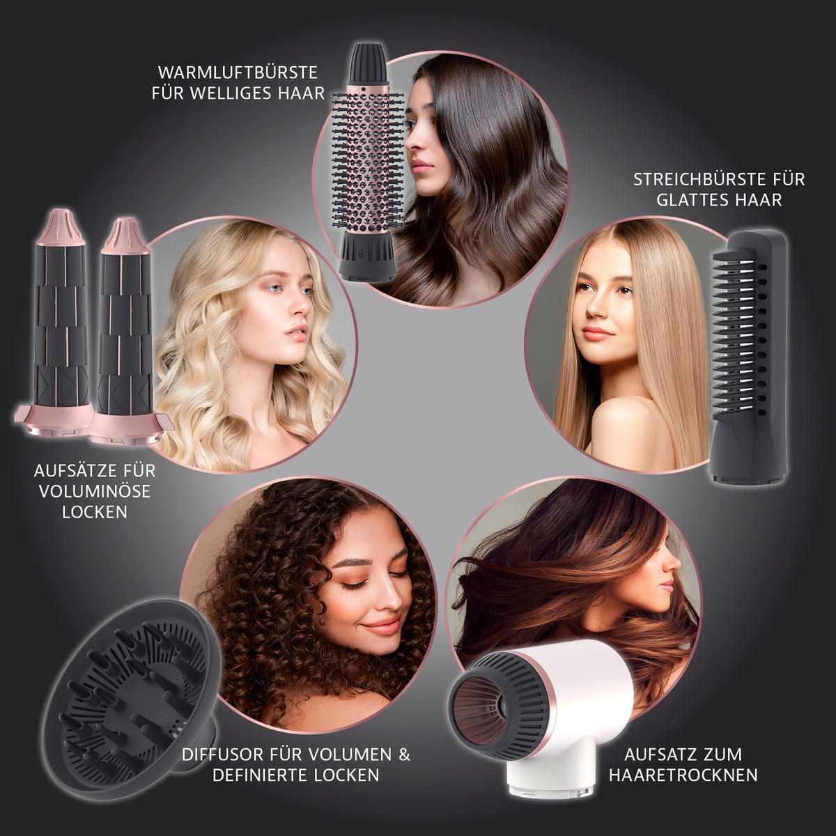 my BEAUTY STYLER - 7-tlg. mit Aufsätzen für Locken, Volumen, glattes Haar und Haaretrocknen, vielseitiges Styling-Tool für alle Haartypen.