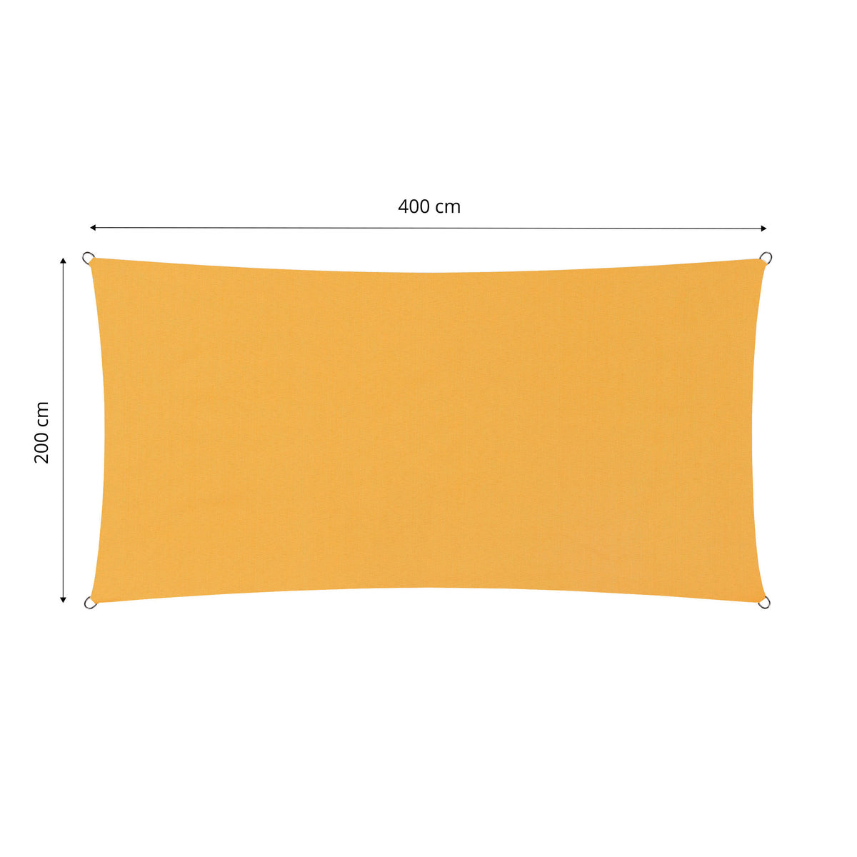 Sonnensegel Polyester - Rechteck 2 x 4 Meter - Gelb, stabiles UV-beständiges Sonnenschutzsegel mit Befestigungsringen und Seilen.