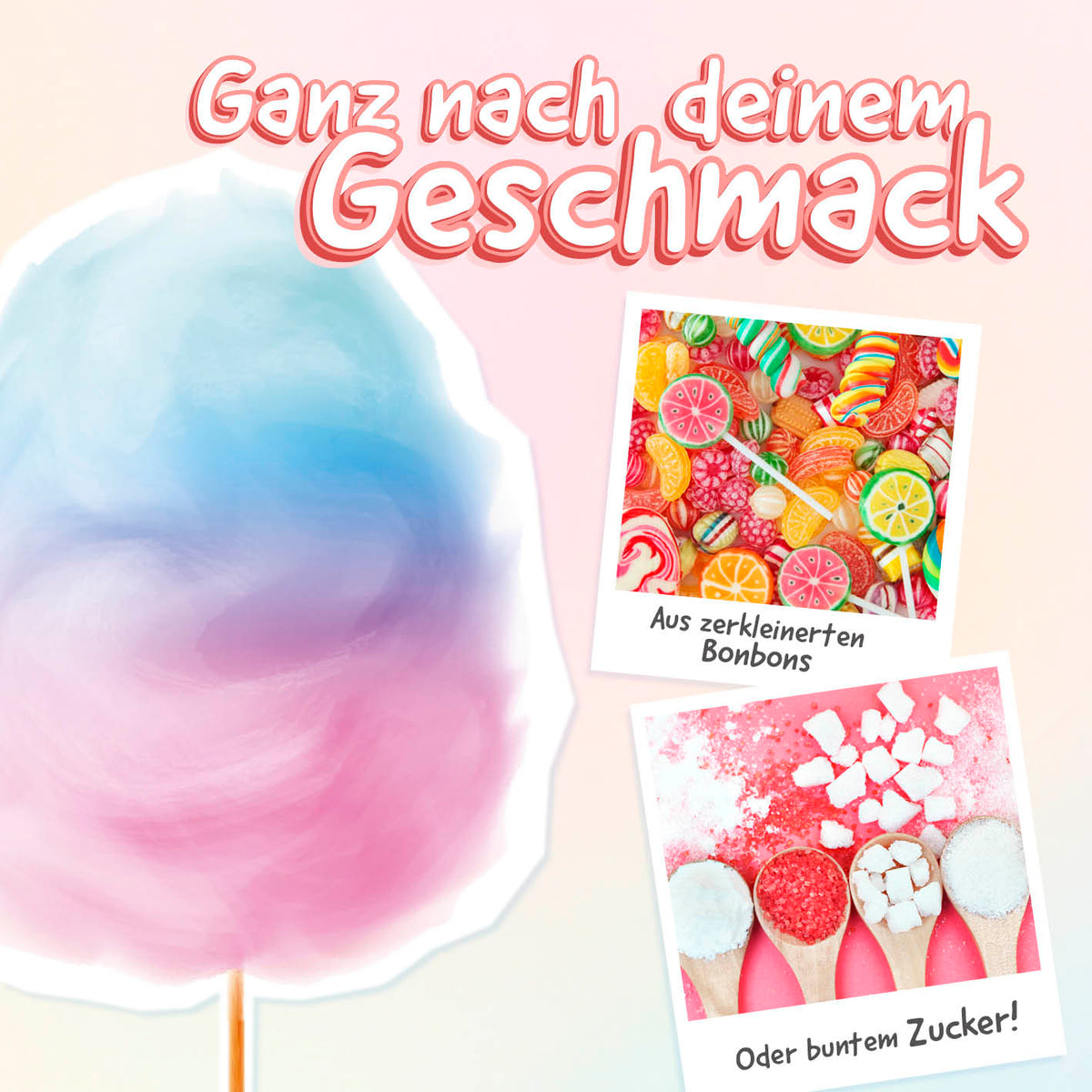 Zuckerwatte-Maschine - rosa mit Retro-Design für bunte Zuckerwatte aus Zucker oder zerkleinerten Bonbons.