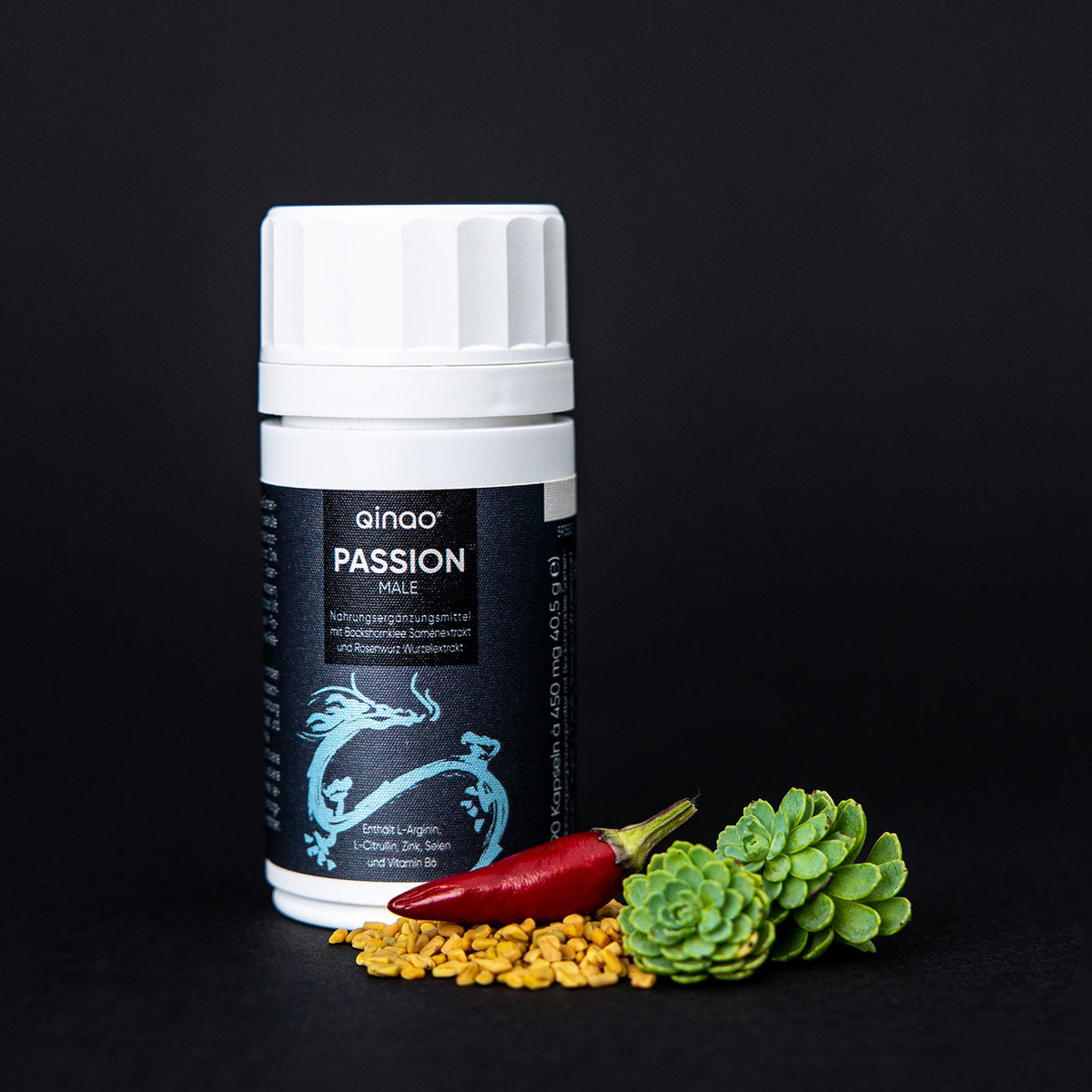 Nahrungsergänzungsmittel PASSION MALE 2er-Set mit Bockshornklee, Rosenwurz, Chili, Magnesium, Zink und Vitamin B6, vegan und glutenfrei.