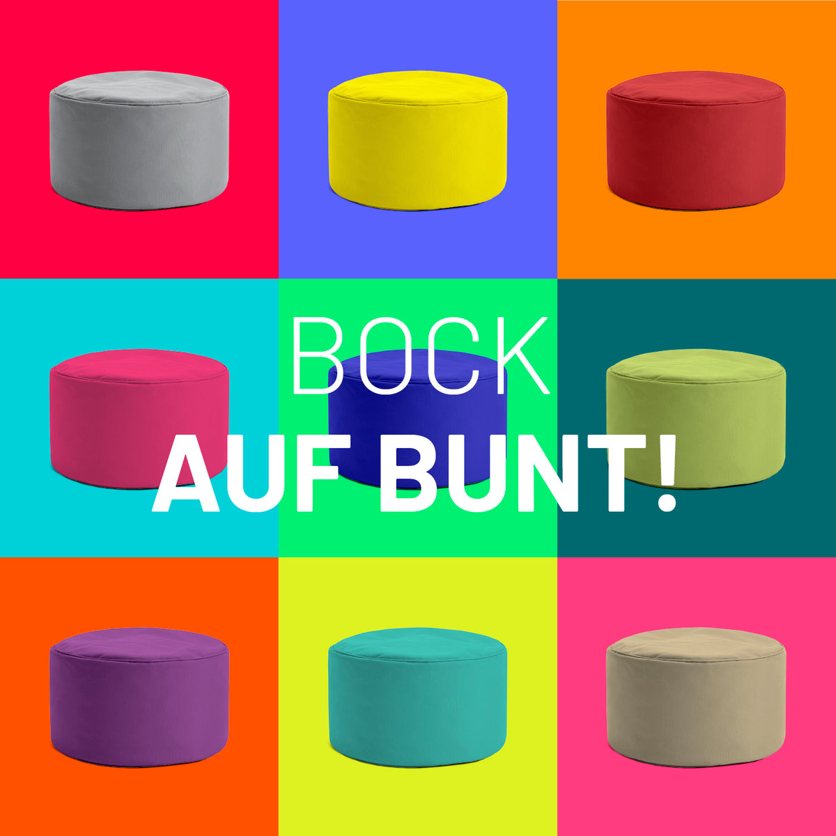 Sitzsack-Hocker/Pouf (50 L) in verschiedenen Farben, modern, multifunktional, für indoor & outdoor, leicht und langlebig.