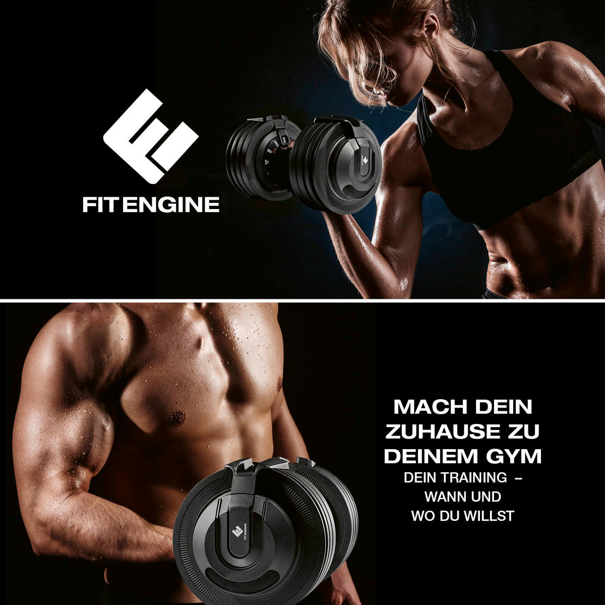 Multifunktionshantel von FitEngine, verstellbar 3–24 kg, 3 in 1 Kettlebell, Kurz- & Langhantel für vielseitiges Home-Workout.