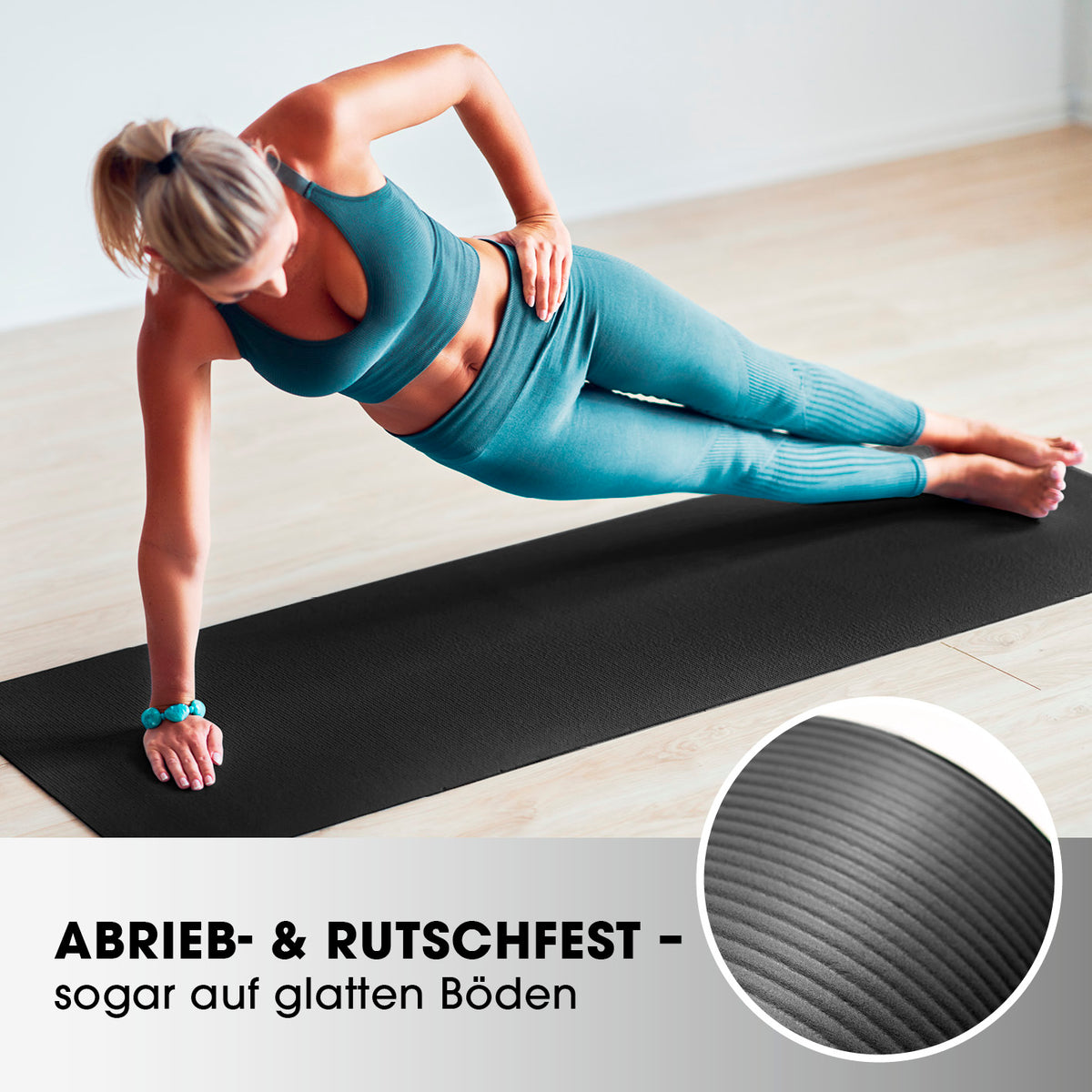 Fitness- und Gymnastikmatte - 190 x 100 x 1 cm - Schwarz, rutschfest und robust, ideal für Yoga und Gymnastik zu Hause und unterwegs.