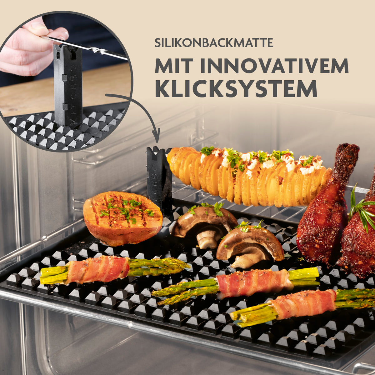 Starter Set - Silikon-Backmatte mit innovativem Klicksystem für krosse, fettarme und vielseitige Zubereitung im Backofen.