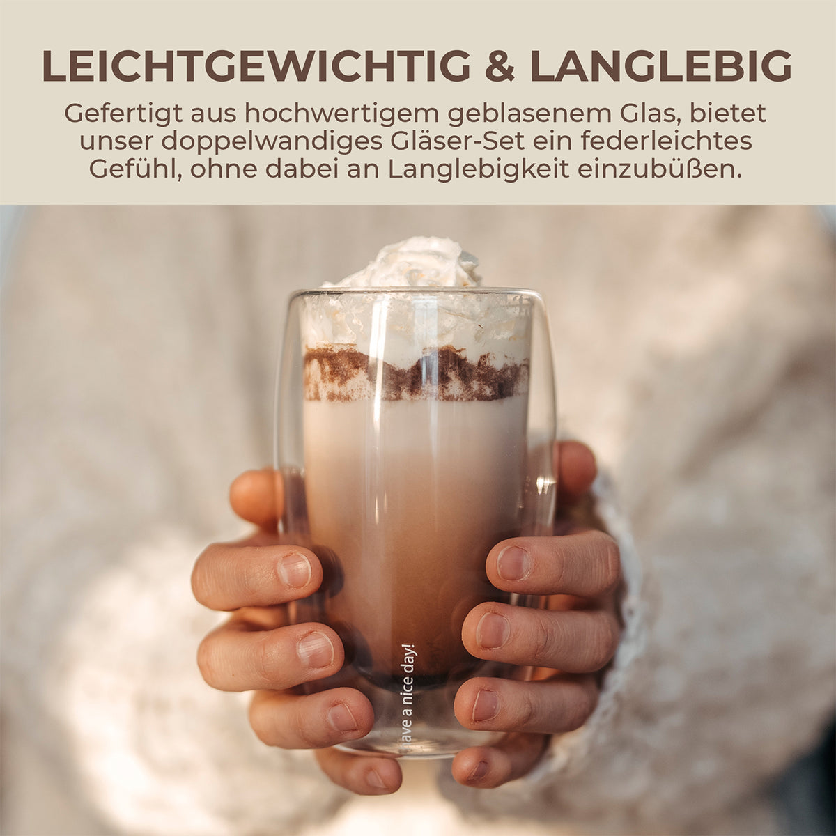 Latte Macchiato Gläser - 6er-Set - 450 ml, doppelwandig, leicht, langlebig, aus klarem Borosilikatglas für heiße und kalte Getränke.