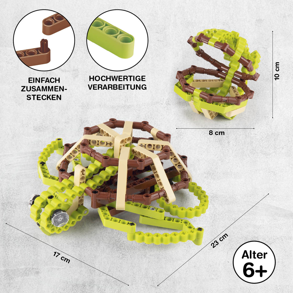 Baustein-Set Schildkröte mit flexiblen Bausteinen für dynamische, kreative Konstruktionen, einfach zusammensteckbar, ab 6 Jahren.
