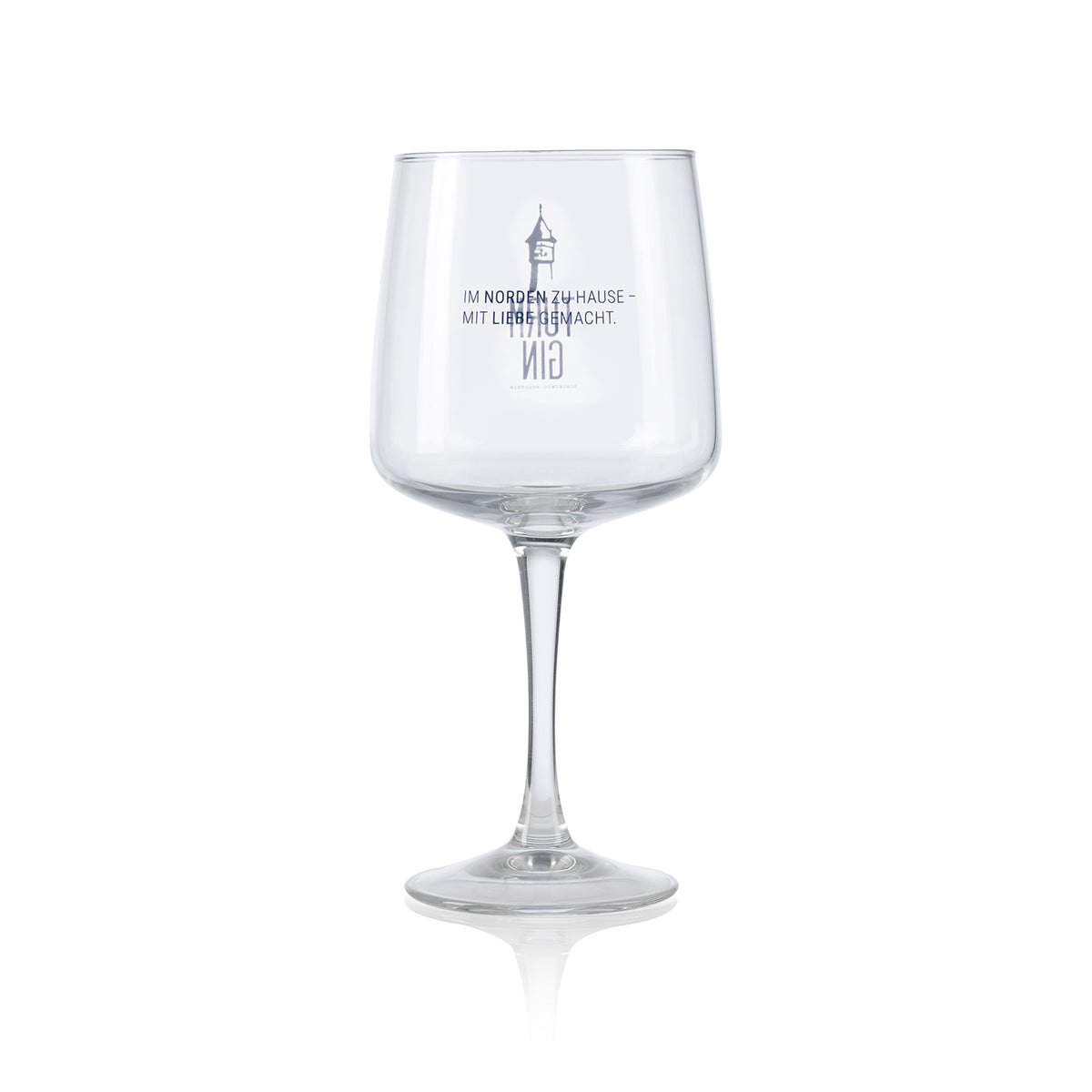 Copa Glas mit Logo und Schriftzug - 720 ml - 2er-Set, großes Stilglas im TURM GIN Design, spülmaschinengeeignet, ideal für Gin und Cocktails.