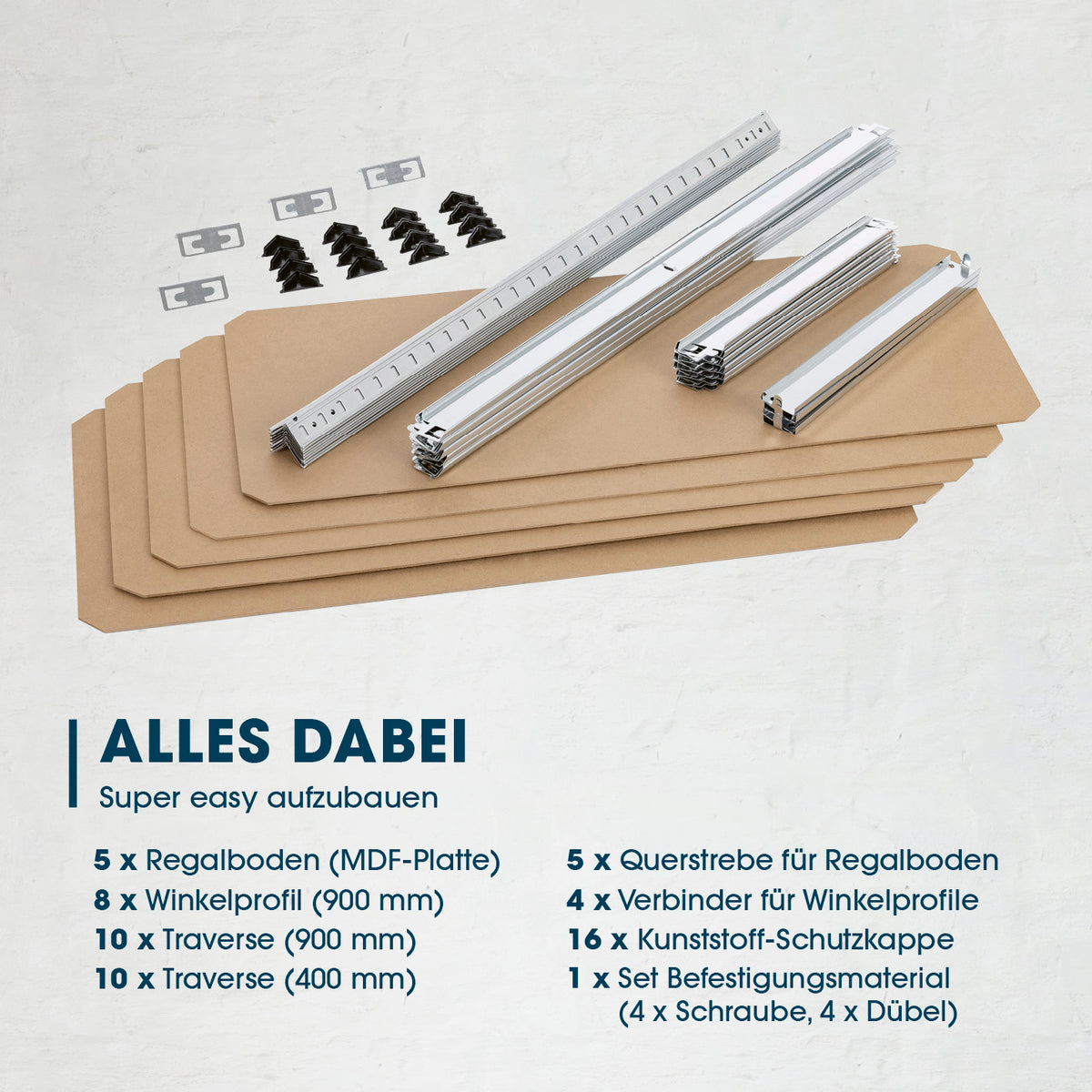 Schwerlastregal & Werkbank mit GS, 5 MDF-Holzböden und Metallprofilen, einfache Montage, 180 x 90 x 40 cm, bis 175 kg Tragkraft.