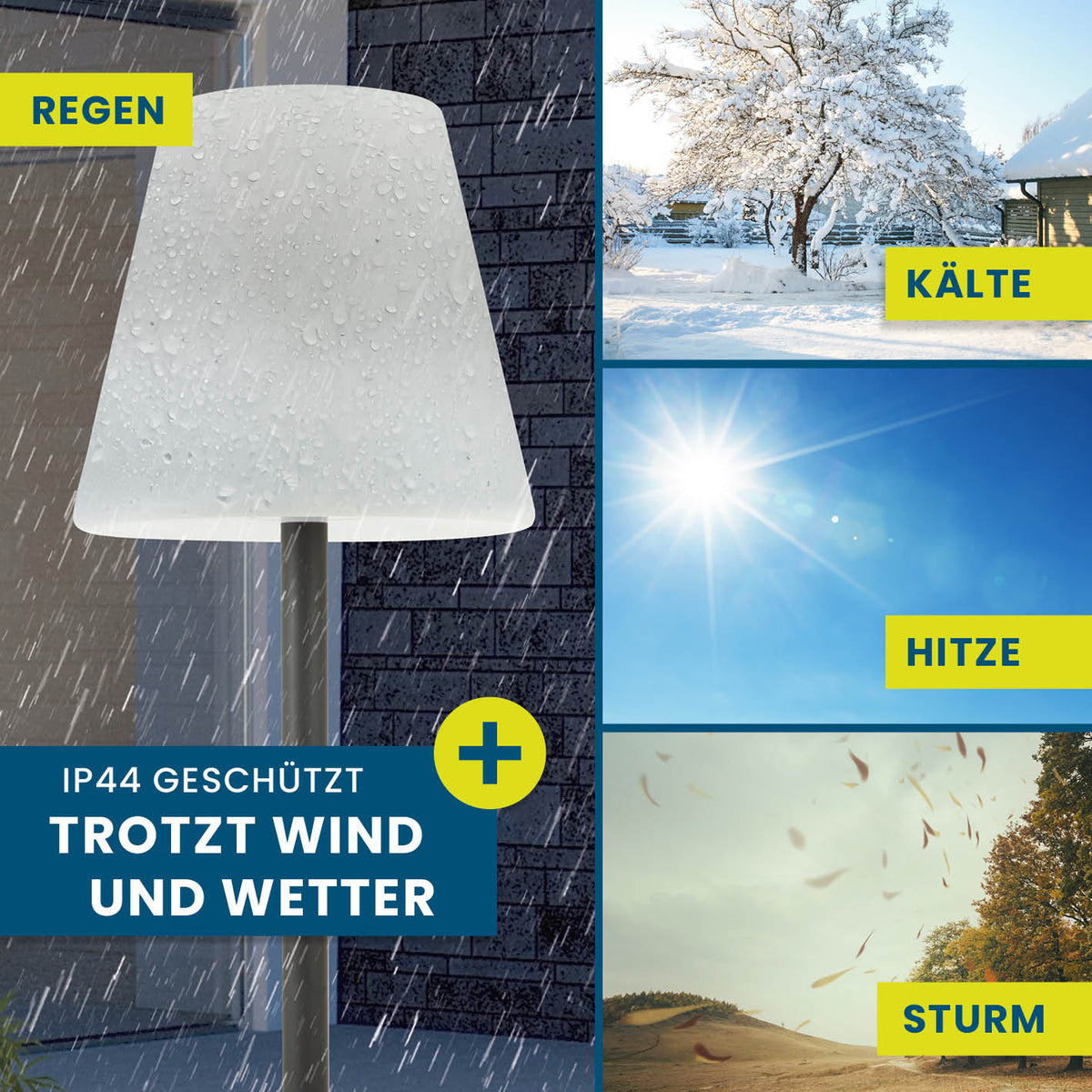 LED-Standleuchte dimmbar - 187 cm - schwarz/weiß, wetterbeständig, IP44, trotzt Regen, Kälte, Hitze und Sturm, ideal für Balkon und Terrasse.