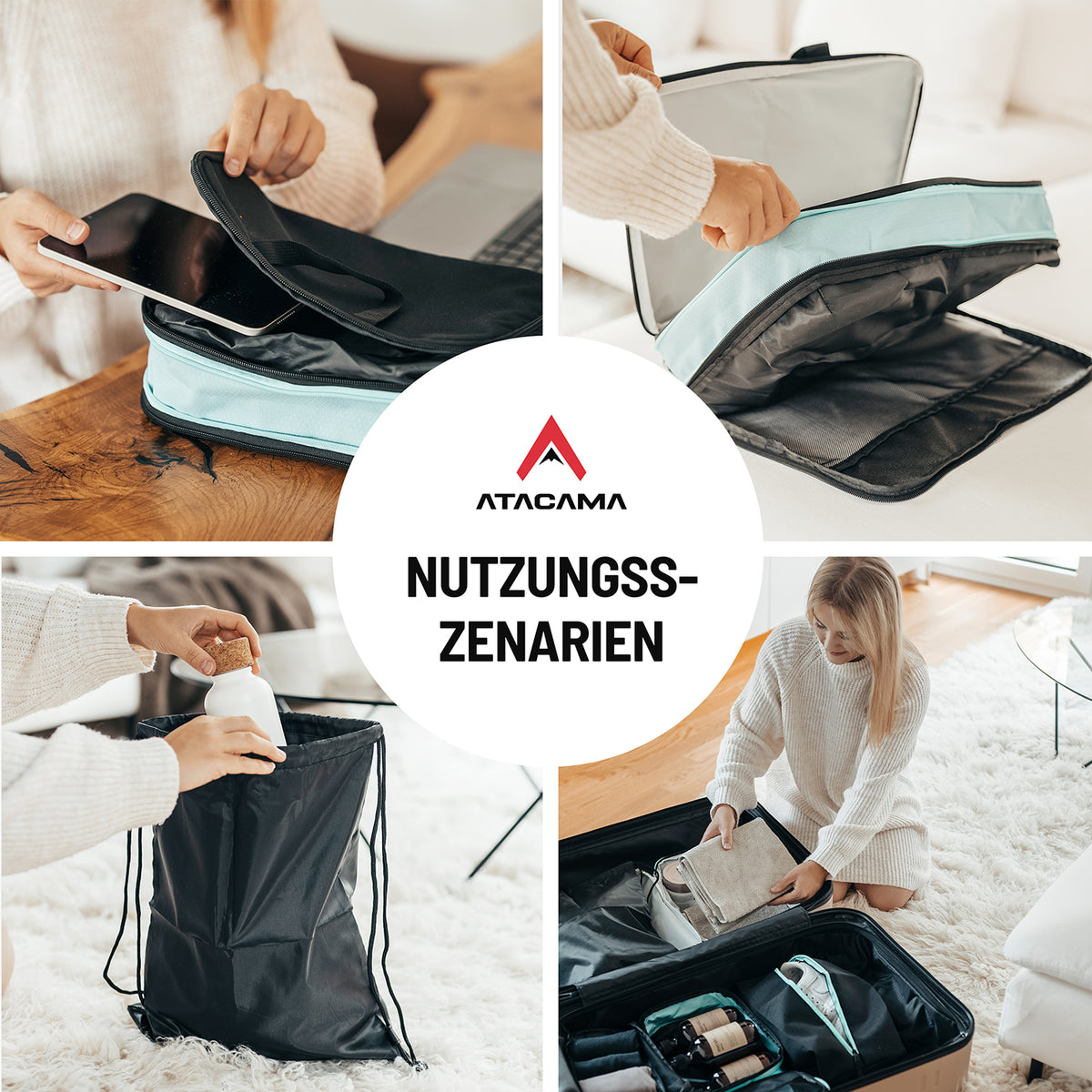 Packtaschen mit Kompression - 8er-Set - Schwarz, vielseitig nutzbar für Ordnung und Platzersparnis im Koffer oder Rucksack.