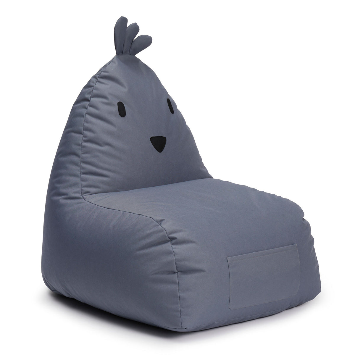 Kindersitzsack Animal Line Chick (200 L) in Stahlgrau, kuschelig, wasserabweisend und komfortabel für drinnen und draußen.