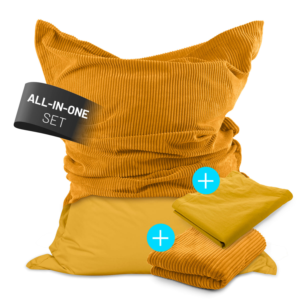 Sitzsack Classic XXL All-in-One Set 380 L Senfgelb mit zwei Bezügen, robust, waschbar und für Innen- und Außenbereich geeignet
